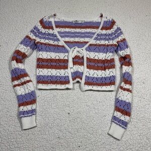 Hollister Y2K Crochet Tie Front Cardigan Women’s Small Granny Boho Cottagecore
